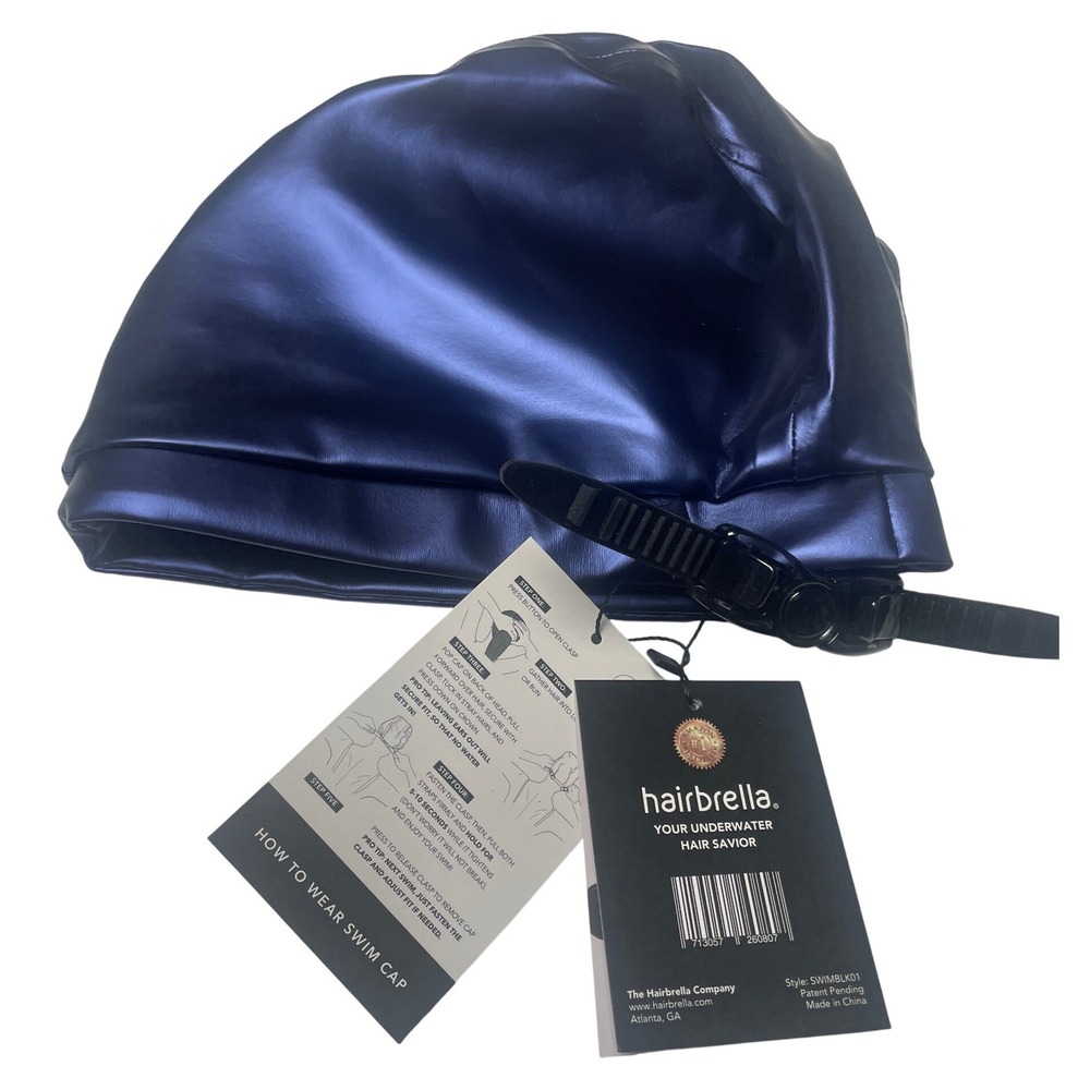 Hairbrella Satin Lined Adjustable Waterproof Navy Swim Cap Classic Size